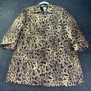 Chicos Coat Womens 3 Button Front Jaquard Animal Print Longline Cheetah Leopard